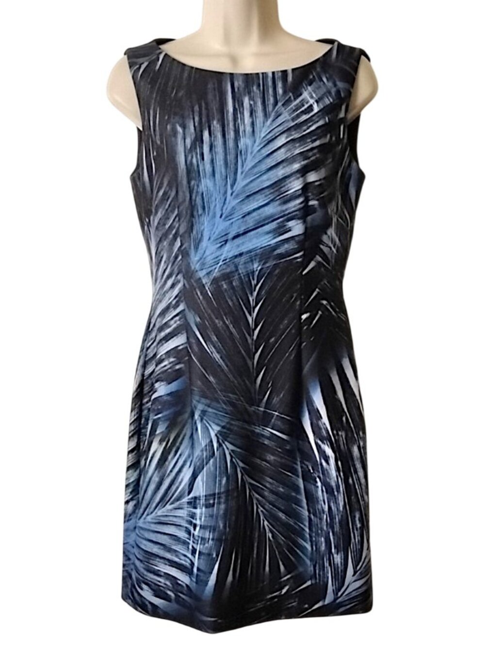 Tahari ASL Sleeveless Scuba Sheath Mini Dress 4P Palm Print Lined 6123P615